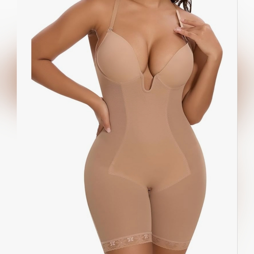 SHAPERIN Backless Shapewear Strapless Bodysuit Plunge Neckline